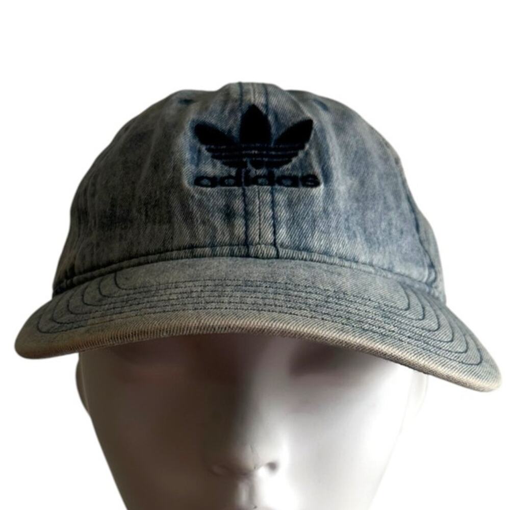 Adidas Originals Relaxed Denim Strapback Dad Hat Women OSFW Washed Blue Trefoil